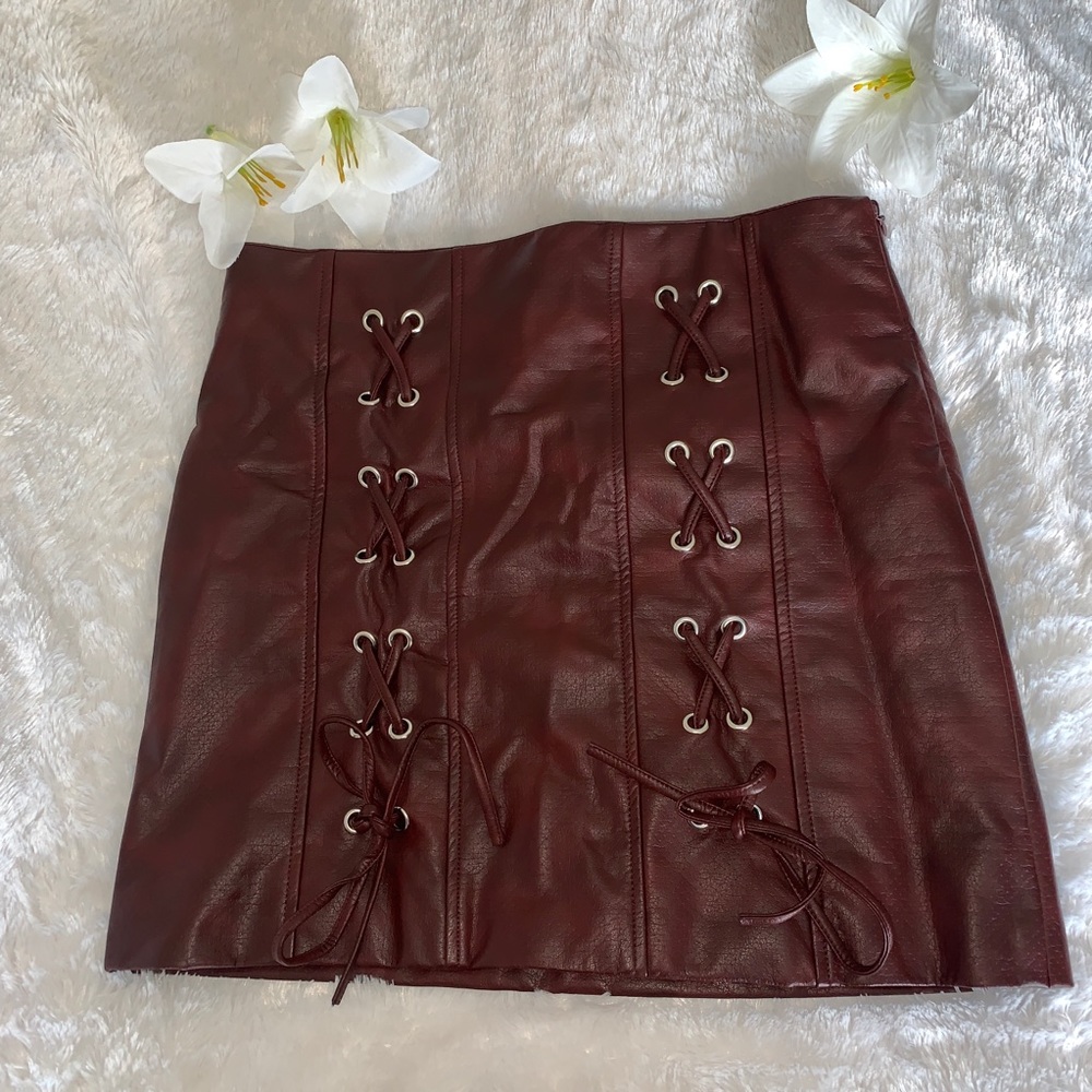 Burgundy Leather Skirt